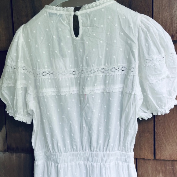 Stellah White Cotton Swiss Dot Dress M Puff Sleeve Lace Trim Tiered Skirt - Picture 14 of 16